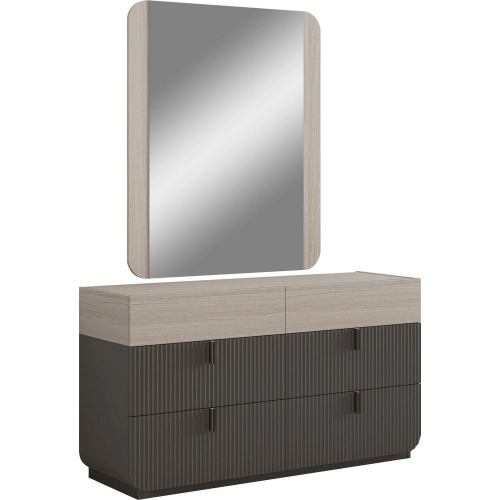 Halo Dresser & Mirror Set in Cocoa Grey & Warm White Oak